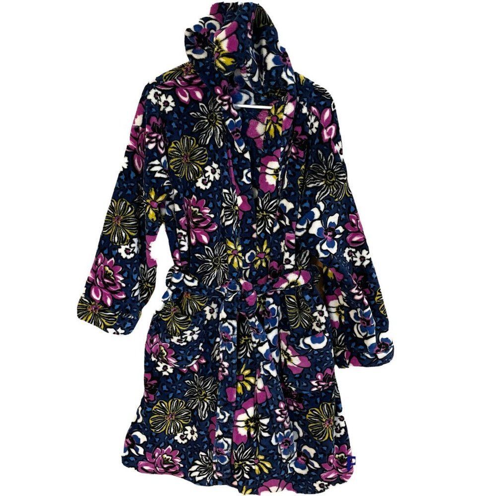 Vera Bradley African Violet Women’s S/M   Plush Hooded Fleece Robe Pockets Tie